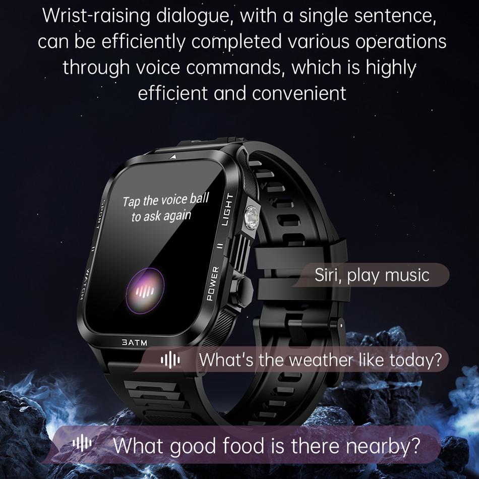 Novo Relógio Inteligente Militar para Homens ao Ar Livre Lanterna Bateria Grande de 880mAh IPX8-3ATM Chamada Bluetooth Smartwatches Para Android e iOS