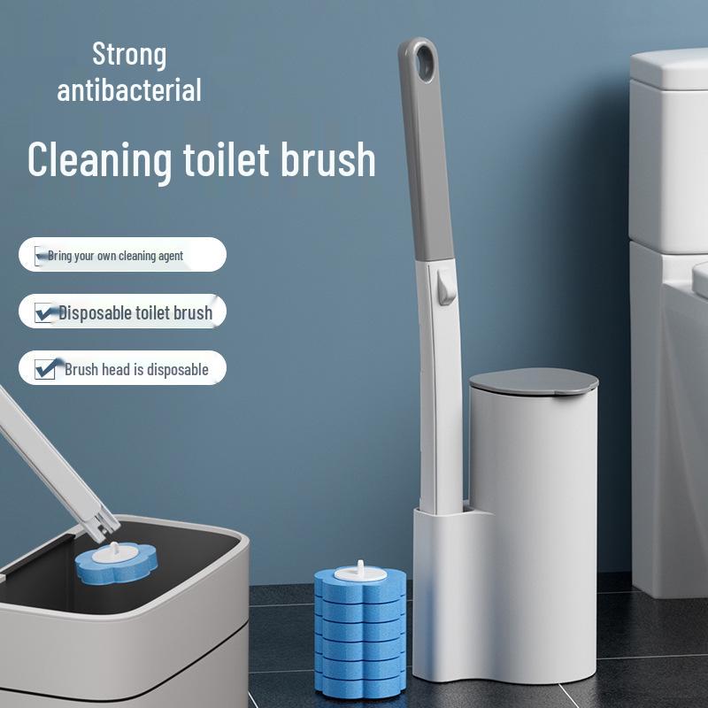 Wall-Mounted Disposable Toilet Brush with Replacement Heads