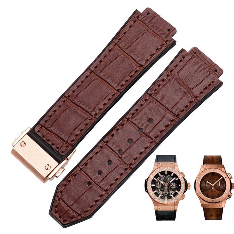 Für HUBLOT BIG BANG Echtes Leder 25mm*19mm Wasserdichtes Herren-Uhrenarmband Kette Uhr Gummi-Uhrenkette