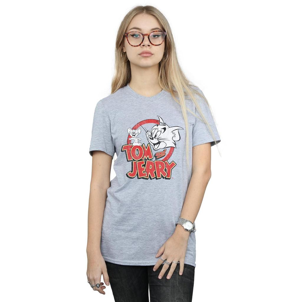 Tom And Jerry Womens/Ladies Distressed Logo Cotton Boyfriend T-Shirt