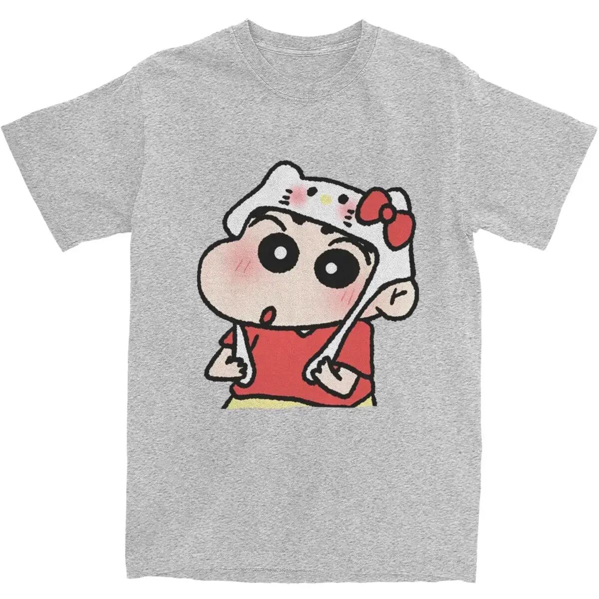 

Мужские футболки с мультяшным принтом Crayon Shin-chan X Hello Kitty, из чистого хлопка, летние Y2K, забавные футболки с коротким рукавом#Цвет XXXXXL чёрный