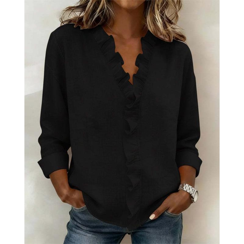 Spring Women's Fungus Edge Long Sleeve Cotton Shirt