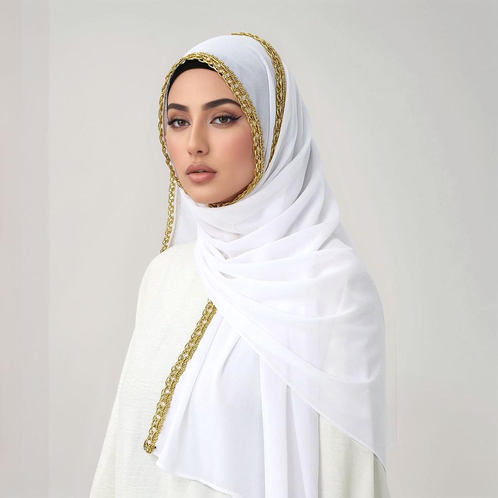 Premium Chiffon Hijab Scarf Women Muslim Hijabs Shawl Shinny Golden Rippled Edge Long Wraps Headband Bandanas Scarves Turbante