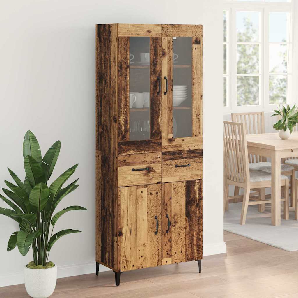 Wall Mounted Highboard Reclaimed Wood Look 69.5 x 34 x 180 cm Particleboard