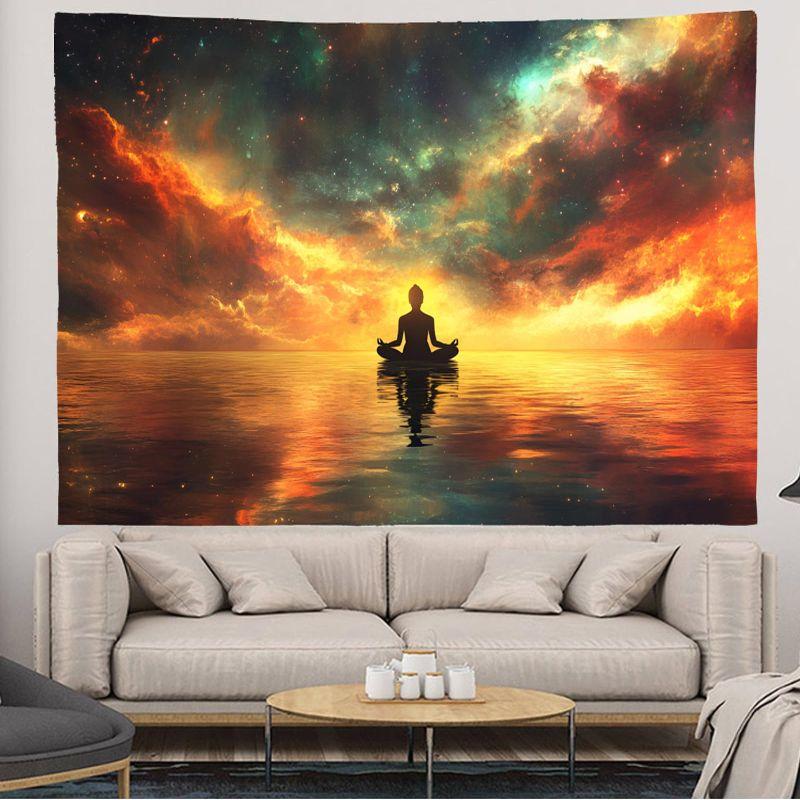 VIKAMA Sea Sunset Meditation Tapestry, Zen Wall Hanging, Healing Ocean Wall Decor for Bedroom Living Room, Boho Home Decor