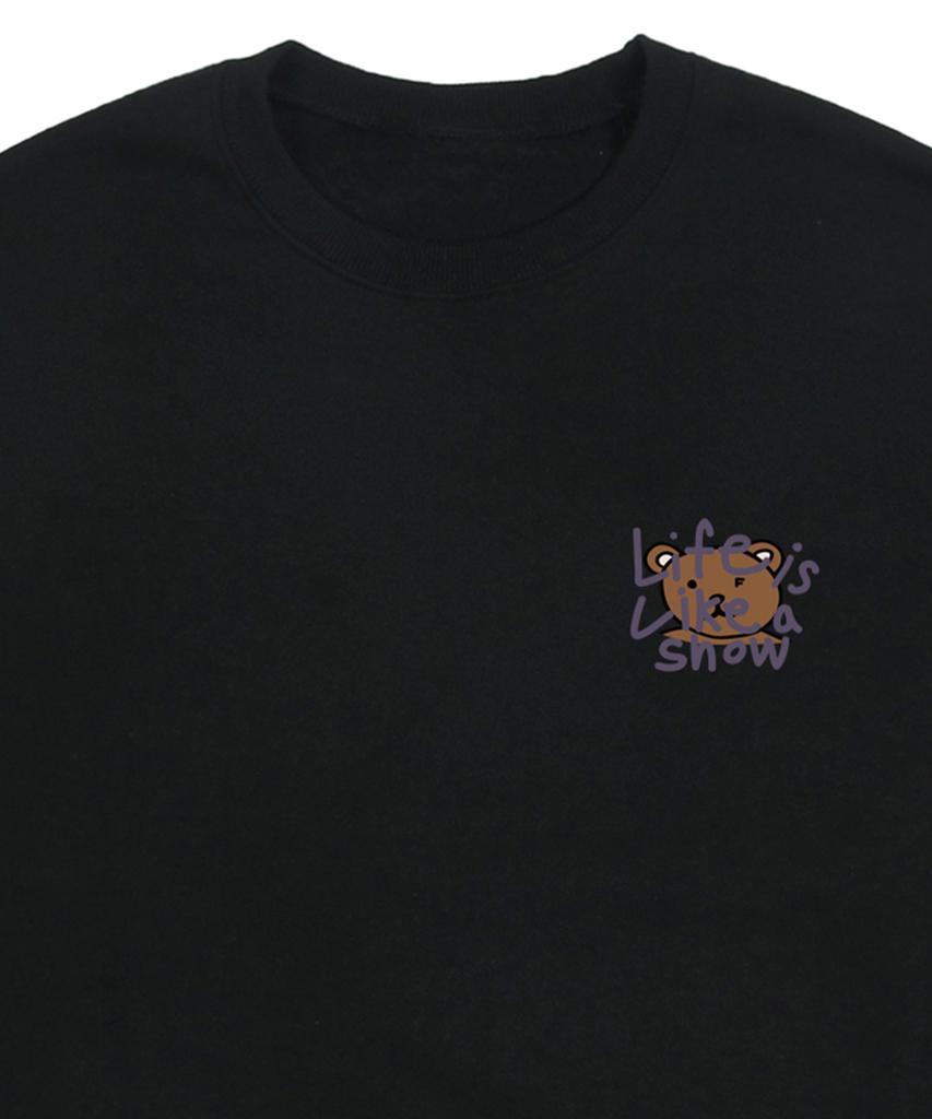 GRAVER [Unisex] Drawing Letter Bear Smile Sweatshirt_Black/Purple Logo