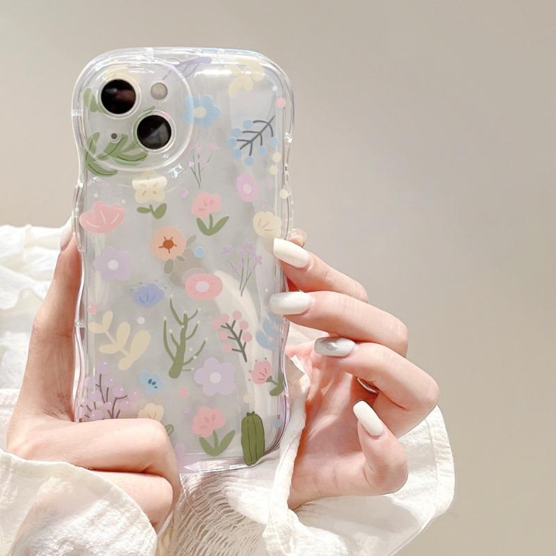 Women Colorful Floral Transparent Anti Drop Silicone Phone Case With Chain For Iphone