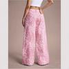 Women's Pink Leopard Print Wide Leg Jeans, Loose Fit