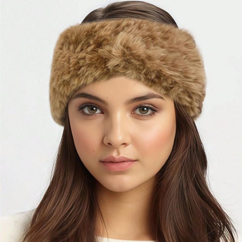 1pc Women's fleece lined Beanie,Fashion Furry Russian Cossack Style Soft Warm Plush headband for Cold outdoor Weather Winter