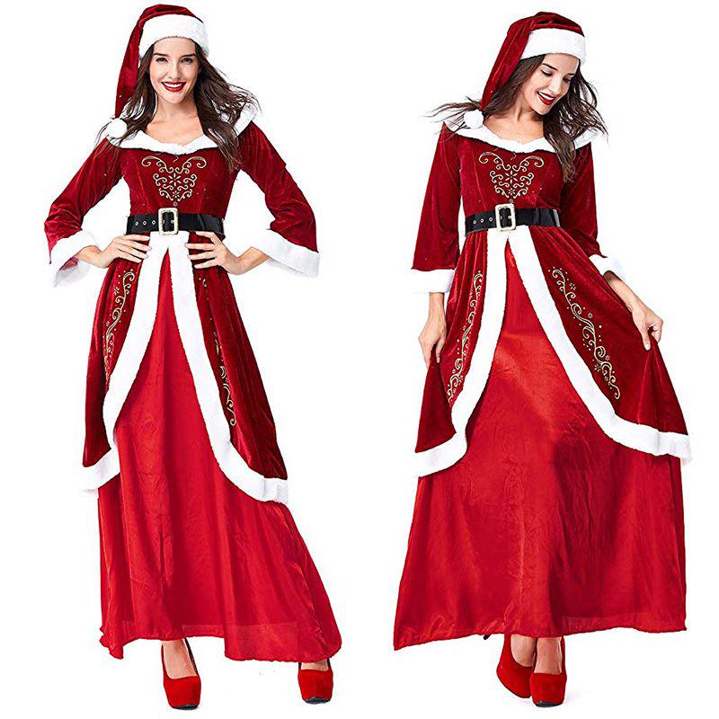 Soft Corduroy Christmas Santa Claus Costume Dress For Women With Stylish Accessories