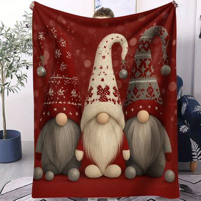 Red Plaid Christmas Gnome Throw Blanket, Soft Flannel Nordic Gnome Blanket for Couch, Cozy Holiday Home Decor Blankets Throw