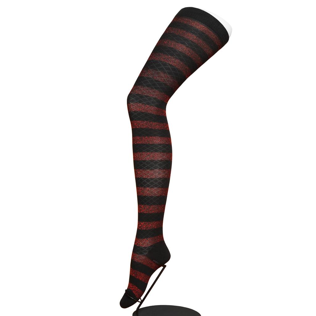 SOXXI Długie Skarpetki z Diamentem i Brokatem Rozmiary Wyprodukowano w Czarnym i Czerwonym Damskie Podkolanówki z Obrzeżem, 22-25cm, Japonia,