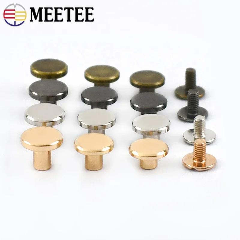 10/20/30Pcs Meetee 5-8mm Flat Head Rivet Buckles Metal Solid Nail Bolt for Bag Clothes Decorative Screws DIY Leather Accessories