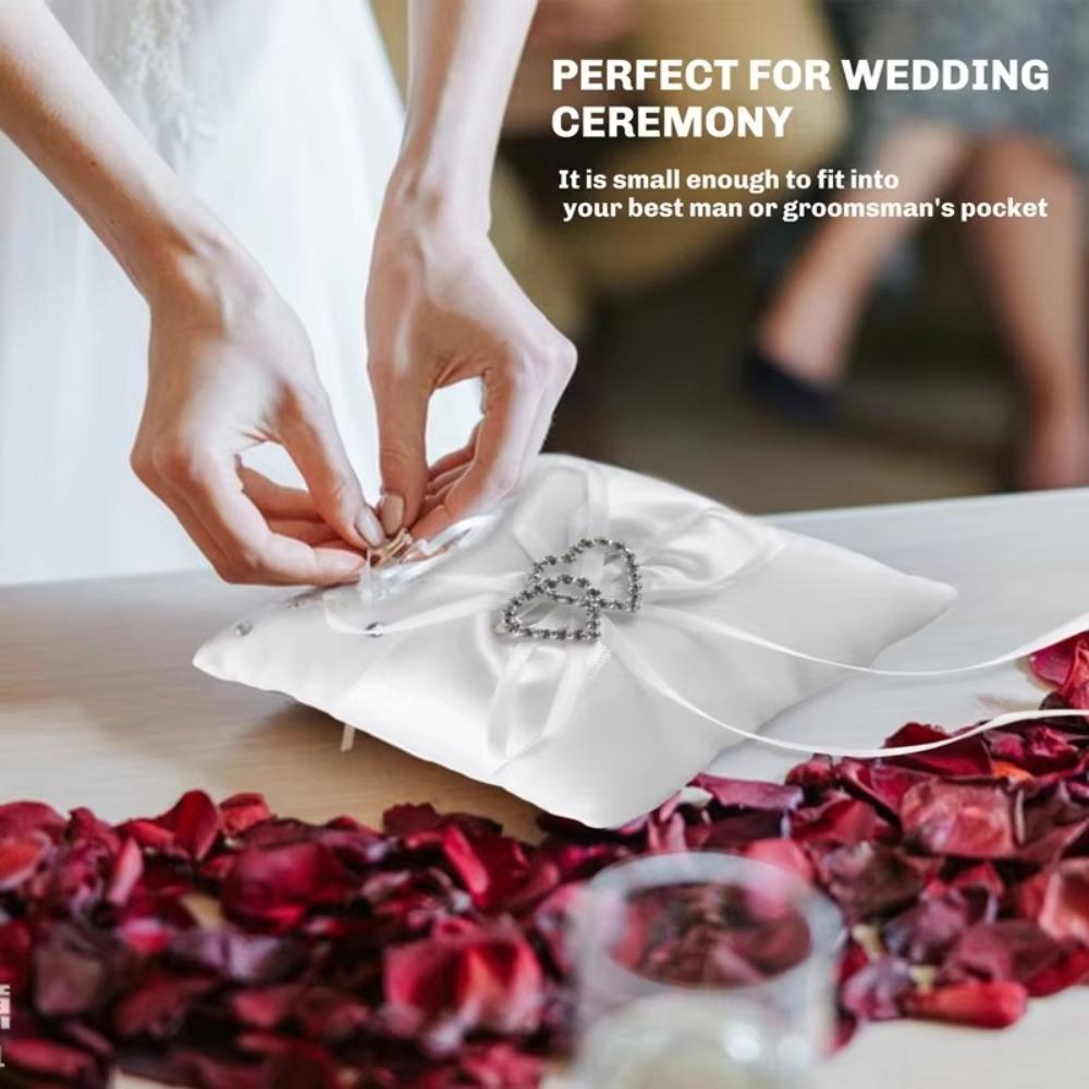 European Double Heart Ring Bearer Pillow Bowknot Ribbon Cushion  Home Wedding Bridal