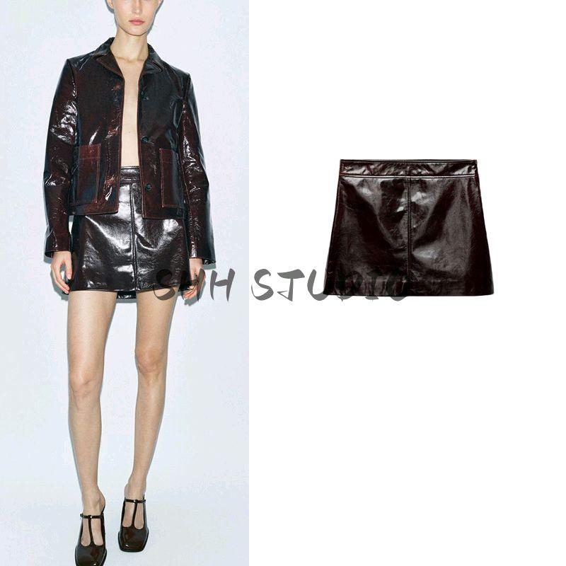 Spring New Women's Clothing K-style Casual High Waist Pu Anti-Leather A- Line Fashion Temperament Skirt 5479050