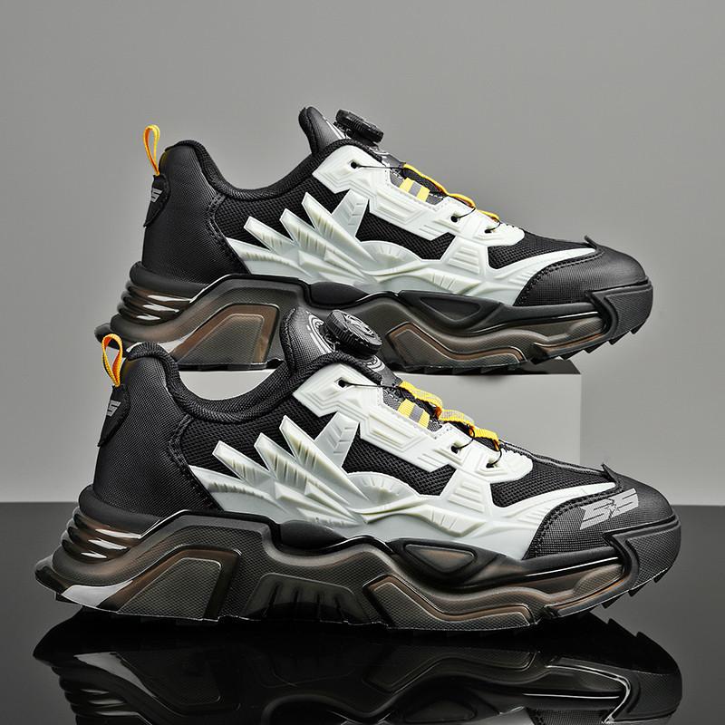 Summer New Rotary Buckle Low Top Sports Black Viscose Shoes Mesh Daddy Shoes