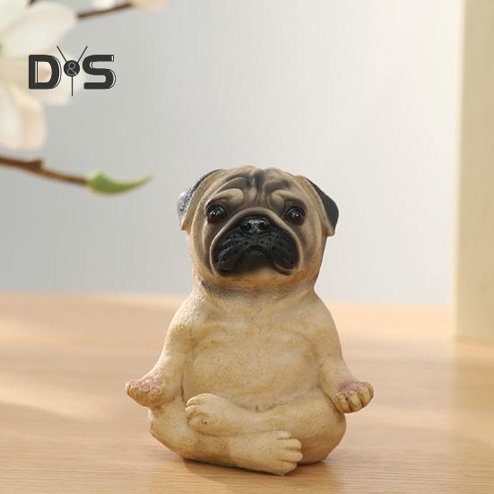 Meditating Dog Figurine Resin French Bulldog Statue Yoga Puppy Animal Sculpture Home Office Desktop Garden Decoration Ornament Festival Gift