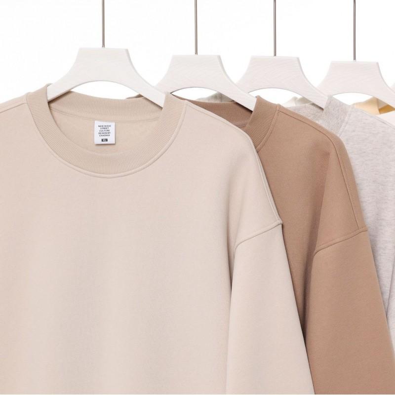 Herren Oversized Uni Farbe Fleecegefüttert Rundhals Sweatshirt Herbst Winter Lässig Streetwear Unisex