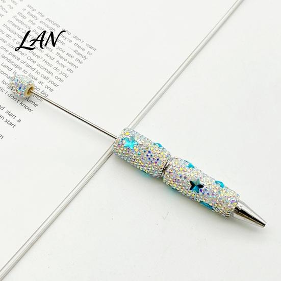 Shiny Rhinestone Pens Glitter Beadable Ballpoint Pen, Sparkly Star Moon Beaded Plastic Customizable DIY Handmade Gel Ink Pen for School Projects,