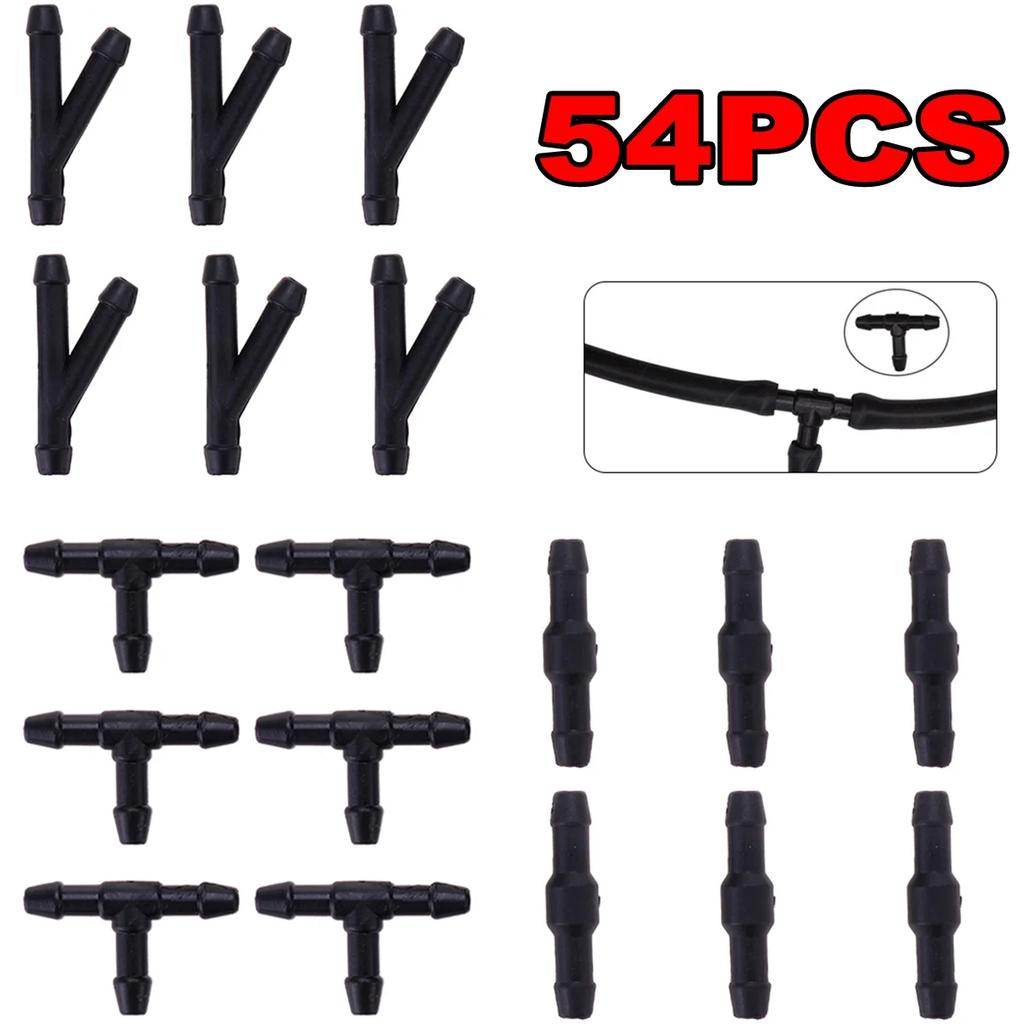 18-54PCS Windscreen Washer Joiner Pipe Connector T Piece Straight 3 Way Y Piece Air Fuel Water Petrol Wiper Washer Nozzle Hose