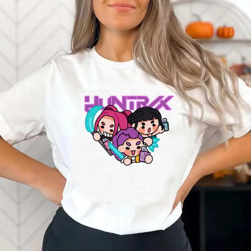 Huntrix Girls Kpop Demon Hunters Two-sided Shirt Anime Style Shirt Summer Rumi Mira Zoey Girl for Men Women Kids Family Clothing