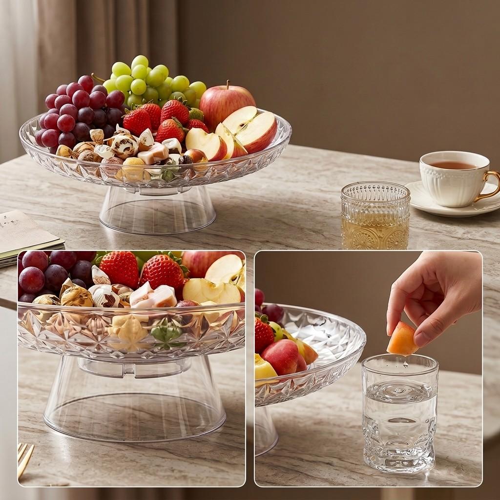 Plastic Fruit Bowl for Kitchen Counter Detachable Draining Pedestal Serving Plate Snack Dish Dessert Food Tray Tableware