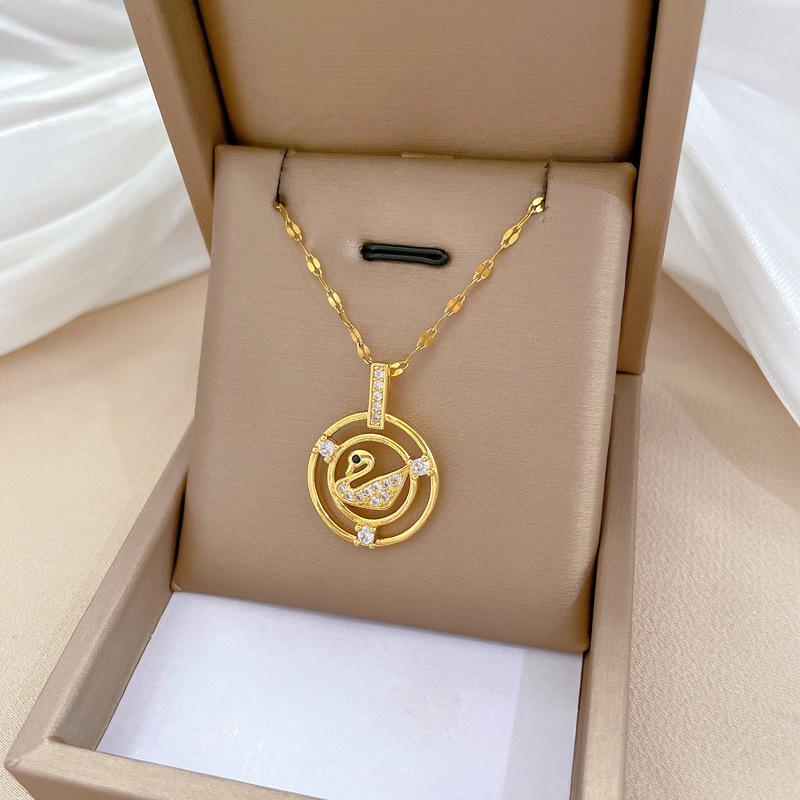 Ring Duck Light Luxury Temperament Gorgeous Full Diamond Necklace Female Versatile Collarbone Chain Titanium Steel Chain