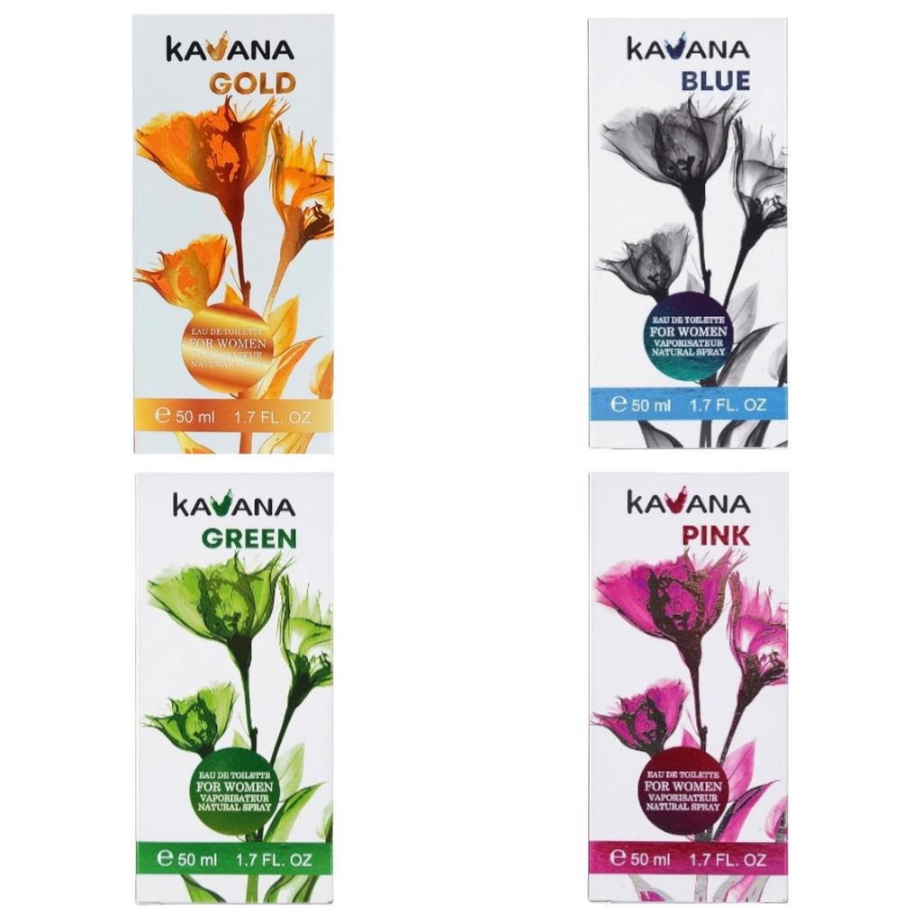 Kavana Pink Perfume & three other type perfumes in Gold, Blue and Green Color