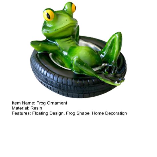 Floating Frog Statue Resin Lying On Tire Frog Figurine Sculpture Outdoor Garden Pond Pool Fish Tank Aquarium Decoration Ornament