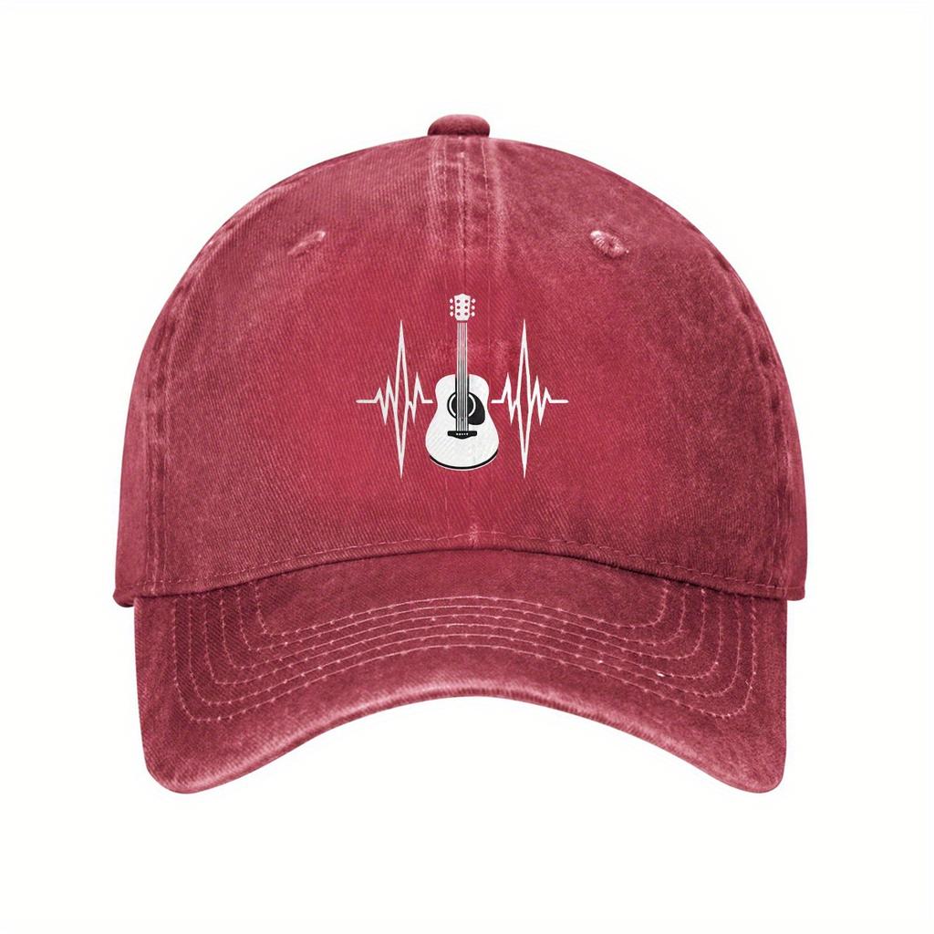 Guitar Heartbeat Print Cotton Baseball Cap Music Lover Dad Hat Casual Adjustable Sun Protection Unisex