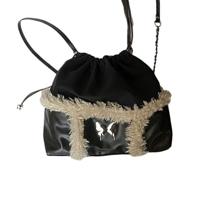 Autumn and Winter Fashion Women's Small Backpack 2025 New Fashion Retro Plush Backpack Casual Bucket Bag