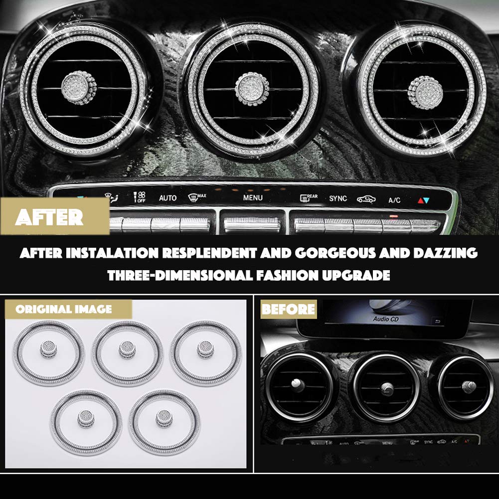 PGONE 15pcs Bling Crystal Rhinestone Accessories Interior Decorations Inner Air Vent Condition Front Cover for Mercedes Benz W205 C GLC Class X253