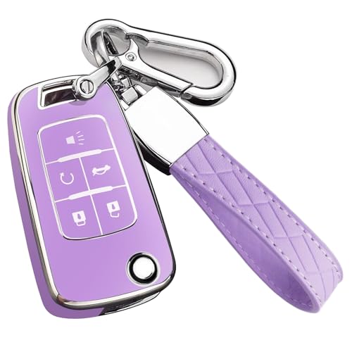 

Чехол для ключа Chevy с брелоком, чехол для ключа из ТПУ с полной защитой для Chevrolet Equinox Camaro Cruze Malibu Sonic Buick Terrain фиолетовый
