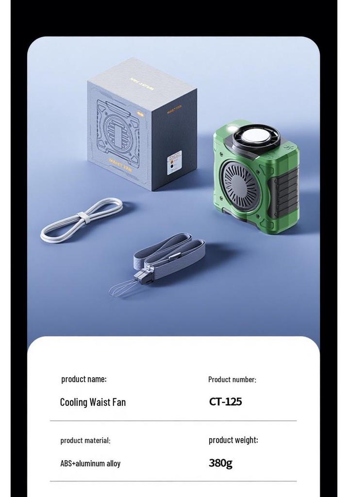 Portable Waist and Neck-Hanging Cooling Fan with Large Wind Power and Long Battery Life for Outdoor and Camping Use