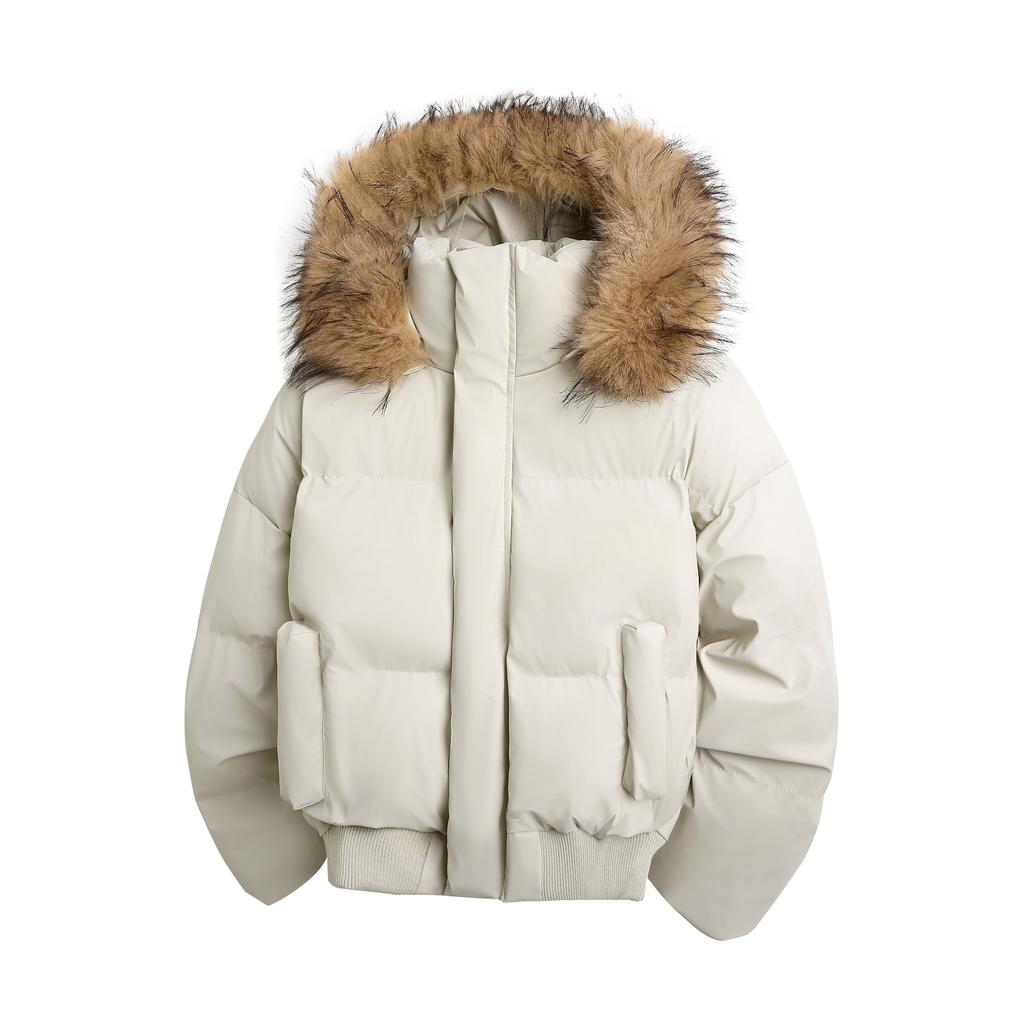 Giacca Parka Uomo Moda Invernale Collo in Pelliccia Giacca Calda Donna Colore Unito Casual Parka con Cappuccio Cappotti Capispalla Coppia Americana