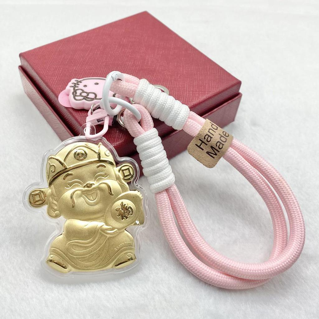 999 Pure Gold God of Wealth Pendant: Versatile Ornament for Phone, Keychain, Car, or Bag