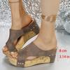 Retro Peep Toe Wedges Slipper Woman New Summer Roman Thick Bottom Slippers Women Hollow Out Casual Rivet Wedges Sandals Mujer