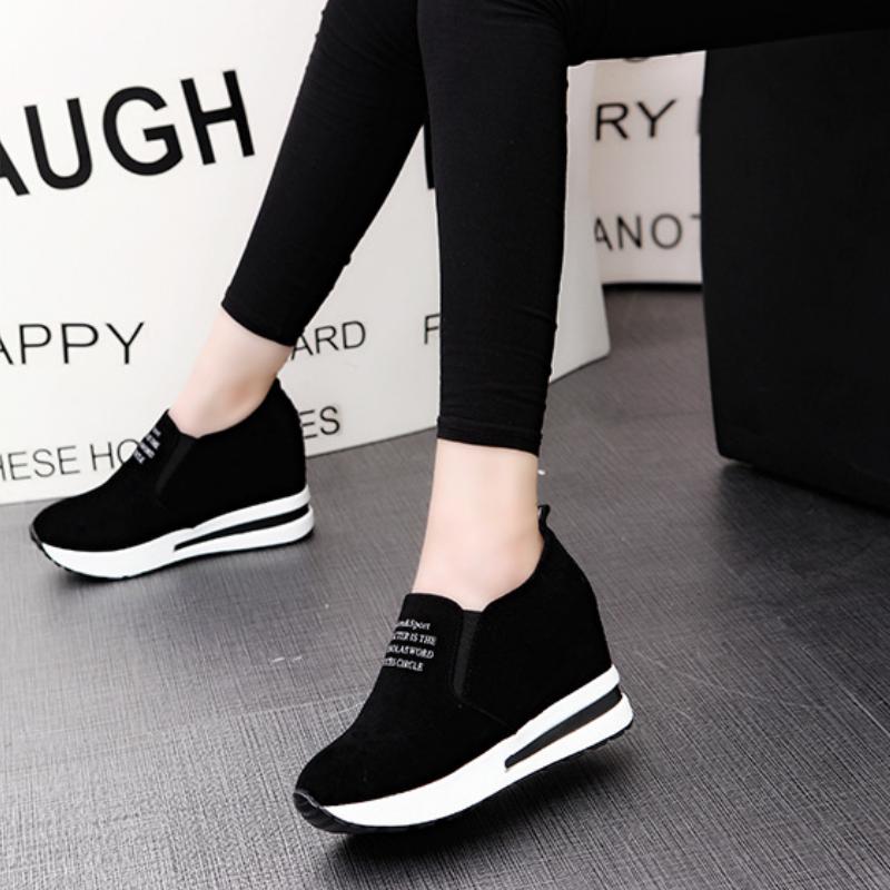Women Fashion Casual Flock Slip-On Thick Platform Sport Sneakers Wedges Shoes