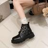 Fashion Comemore 2025 Neue runde Spitze Klobiger Absatz Leder Stiefeletten Metallschnalle Punk Ritter Botas Damenmode Frau Herbstschuhe