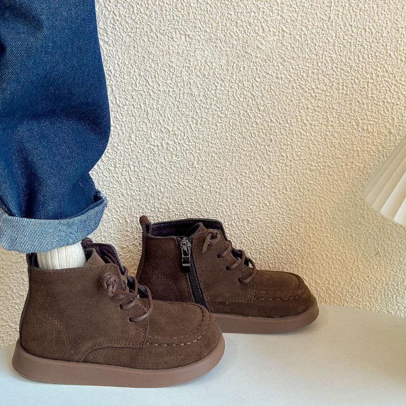 Kids Ankle Boots Retro British Style Children Short Boots Side Zip Autumn Boys Girls Leather Boots Versatile Soft Sole
