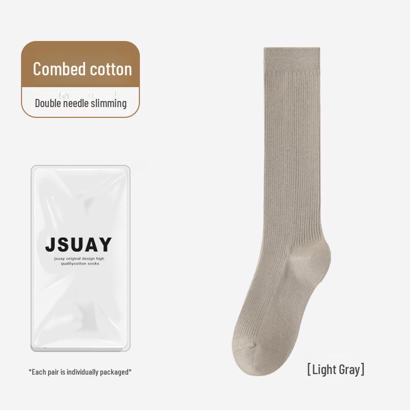 

Women s Spring & Autumn Calf Socks - Sweat-Absorbent, Deodorant, Double-Needle Striped, High-Tube Cotton, Breathable. One Size, Individually Packaged