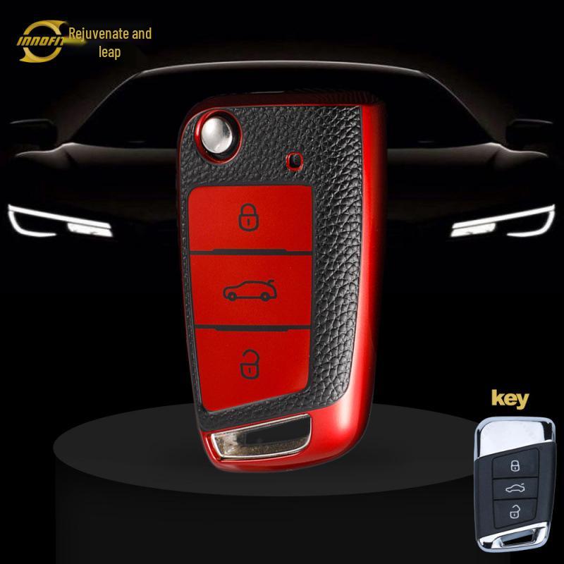 

HuanYue Leather Car Key Cover for Volkswagen: Magotan B8/B9, Arteon, CC, Passat MQB, Golf. OPP