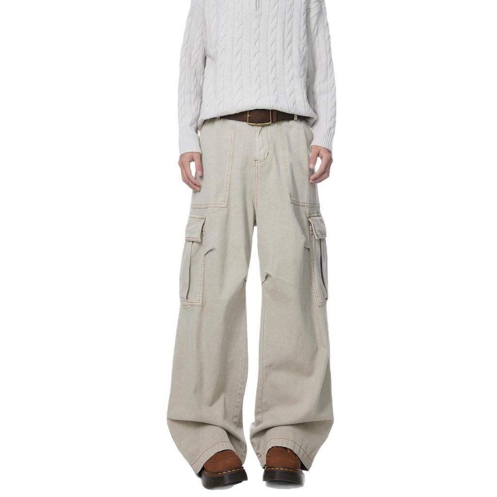 Unisex Japanese Retro Pleated Work Pants: Autumn/Winter Trend, Multi-Pocket, Wide-Leg Casual High Street Style