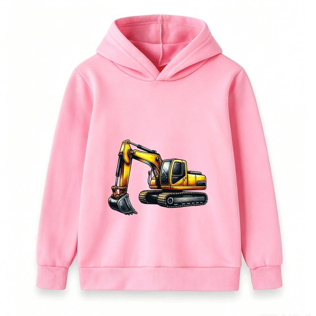 Kids Excavator Print Hoodie Casual Long Sleeve Pullover Sweatshirt for Boys Girls Construction Vehicle Pattern Tops