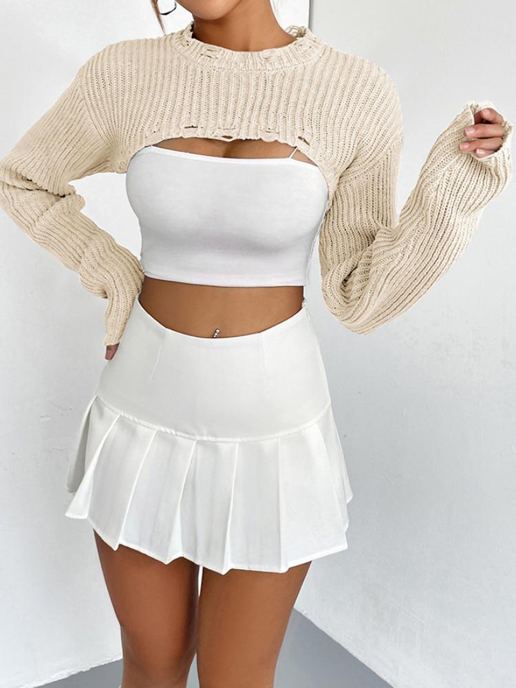 Knitted top with pullover for women, ultra short outer and sexy half cut top