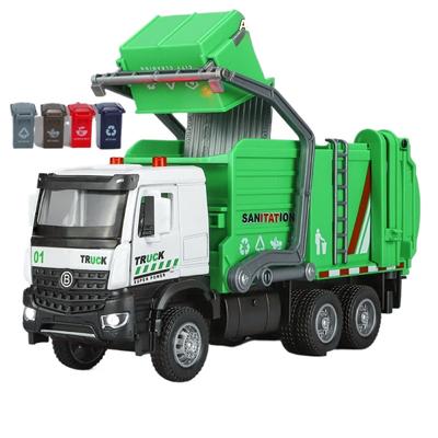 Maßstab 1/35 Städtischer Müllwagen Legierungsauto Diecast-Modell Hohe Simulation Ton & Licht Spielzeug Trendiges Modell Dekorieren Geschenk für Freunde