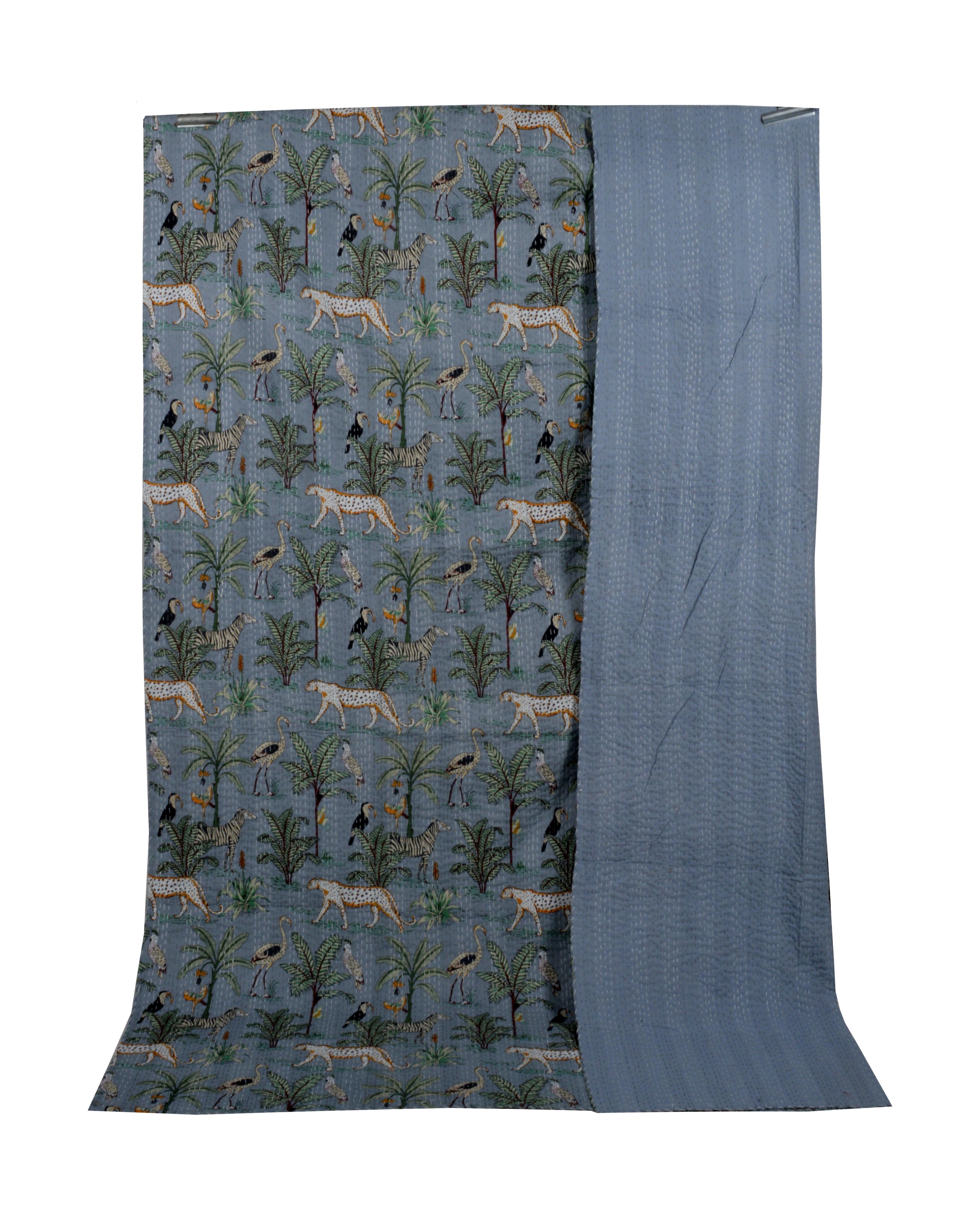 

Индийское одеяло Kantha с принтом джунглей Kantha Quilt Single Pure Cotton Kantha Bohemian Покрывало на кровать Покрывало Бросить один размер