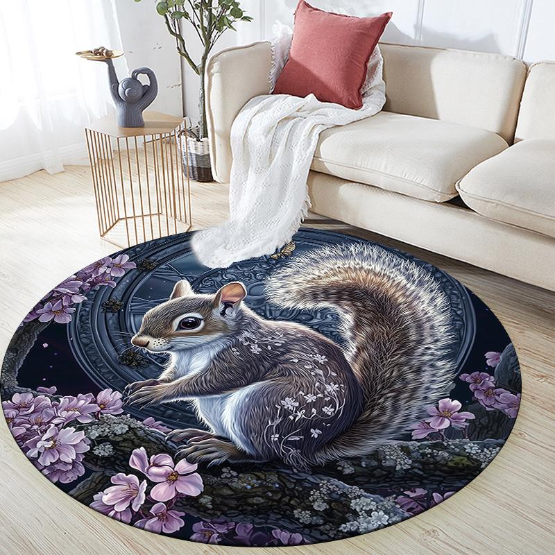Squirrel pattern round rug,Carpet Rug for Living Room Bedroom Playroom ,Non-slip Floor Mat,Holiday Gifts and Birthday Gifts.
