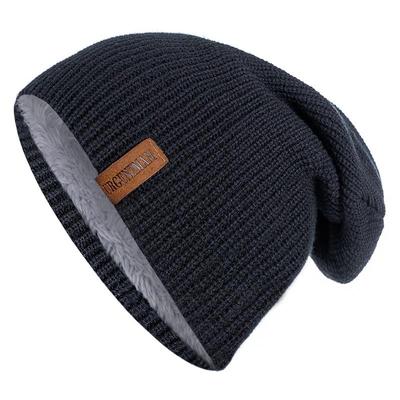 New Unisex Ski Beanie Cap Crochet Knit Add Fur Lined Warm Knitted Hat Outdoor Stylish Solid Color Winter Hats For Men & Women