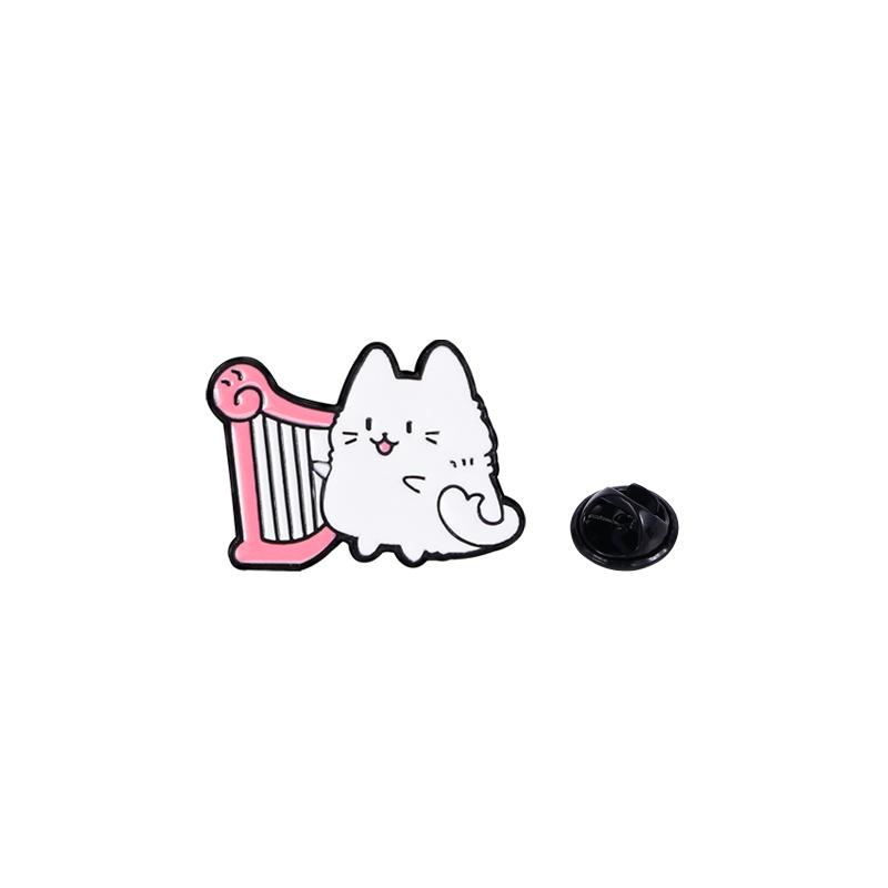 Cartoon Symphony Orchestra Cats Enamel Brooches Funny Music Kitty Kitten Play Harp Piano Saxophone Lapel Pins